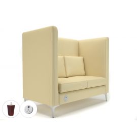 Altus 128cm Wide Privacy Booth Cream Faux Leather Ebony Wood Feet With Socket