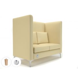 Altus 128cm Wide Privacy Booth Cream Faux Leather Light Wood Feet With Socket