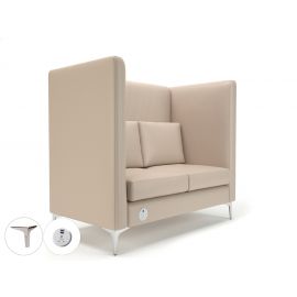 Altus 128cm Wide Privacy Booth Taupe Faux Leather Chrome Feet With Socket