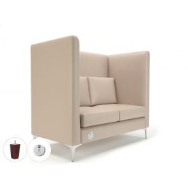 Altus 128cm Wide Privacy Booth Taupe Faux Leather Ebony Wood Feet With Socket