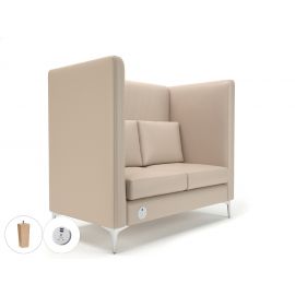 Altus 128cm Wide Privacy Booth Taupe Faux Leather Light Wood Feet With Socket