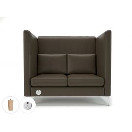 Altus 128cm Wide Privacy Booth Mocha Faux Leather Light Wood Feet With Socket