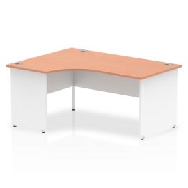 Impulse 1600mm Left Crescent Desk Beech Top White Panel End Leg