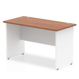 Impulse 1000 x 600mm Straight Desk Walnut Top White Panel End Leg