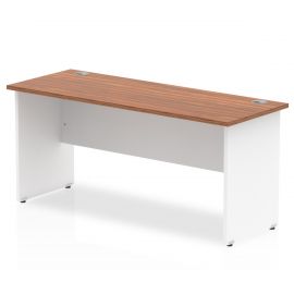 Impulse 1600 x 600mm Straight Desk Walnut Top White Panel End Leg