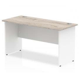 Impulse 1400 x 600mm Straight Desk Grey Oak Top White Panel End Leg