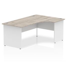 Impulse 1800mm Right Crescent Desk Grey Oak Top White Panel End Leg
